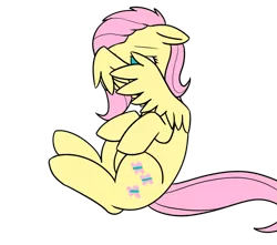 Size: 898x794 | Tagged: safe, artist:neuro, derpibooru import, fluttershy, pegasus, pony, covering, cute, female, floppy ears, hiding behind wing, mare, shy, shyabetes, simple background, sitting, solo, transparent background, wings
