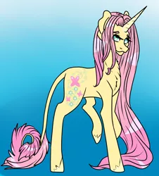 Size: 1088x1203 | Tagged: safe, artist:wildnature03, derpibooru import, fluttershy, pony, unicorn, leak, spoiler:g5, female, fluttershy (g5), g5, leonine tail, long mane, mare, redesign, unicorn fluttershy