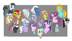 Size: 1280x722 | Tagged: safe, artist:petalierre, derpibooru import, cloudchaser, coco pommel, coloratura, flitter, lightning dust, limestone pie, marble pie, maud pie, moondancer, night glider, say cheese, starlight glimmer, sugar belle, sunset shimmer, suri polomare, sweet biscuit, tree hugger, earth pony, pegasus, pony, unicorn, bust, cute, female, mare, portrait, s5 starlight, so much pony
