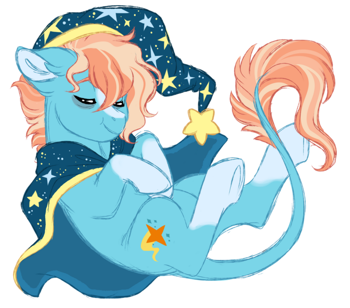 Size: 1024x902 | Tagged: safe, artist:azure-art-wave, derpibooru import, oc, oc:sleepwalker, classical unicorn, pony, unicorn, blaze (coat marking), cape, clothes, cloven hooves, commission, hat, leonine tail, male, offspring, pajamas, parent:sunburst, parent:trixie, parents:trixburst, simple background, socks (coat marking), solo, stallion, transparent background, unshorn fetlocks