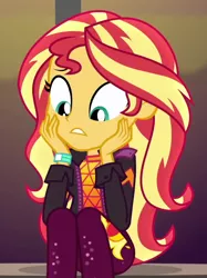 Size: 628x839 | Tagged: safe, derpibooru import, screencap, sunset shimmer, equestria girls, equestria girls series, sunset's backstage pass!, spoiler:eqg series (season 2), cropped, cute, music festival outfit, shimmerbetes, solo