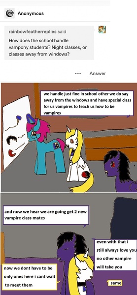 Size: 932x2010 | Tagged: safe, artist:ask-luciavampire, derpibooru import, oc, pony, unicorn, vampire, vampony, tumblr:ask-ponys-university, ask, school, tumblr