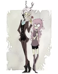 Size: 2048x2627 | Tagged: artist:urbanqhoul, derpibooru import, discord, duo, female, flower, fluttershy, human, humanized, male, rose, safe, tim burton, tim burton style