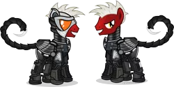 Size: 6598x3295 | Tagged: safe, artist:vector-brony, derpibooru import, oc, oc:lighthooves, unofficial characters only, cyber pony, cyborg, earth pony, pony, fallout equestria, fallout equestria: project horizons, armor, cyberpunk, evil grin, fanfic art, grin, helmet, level 4.5 (dark model) (project horizons), male, simple background, smiling, solo, stallion, transparent background