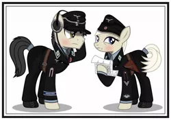 Size: 1024x715 | Tagged: artist:brony-works, clothes, derpibooru import, female, headset, hermann göring division, holster, luftwaffe, male, map, mare, nazi, nazi germany, nazipone, safe, stallion, uniform, world war ii