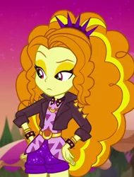 Size: 820x1080 | Tagged: safe, derpibooru import, screencap, adagio dazzle, equestria girls, equestria girls series, sunset's backstage pass!, spoiler:eqg series (season 2), bracelet, clothes, cropped, female, headband, jacket, jewelry, leather jacket, shorts, solo, spiked headband, spiked wristband, wristband