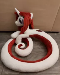 Size: 1080x1350 | Tagged: artist:varonya, derpibooru import, female, horn, irl, lamia, oc, oc:ruby scales, original species, photo, plushie, safe, slit eyes, snake, snake pony, solo, unofficial characters only