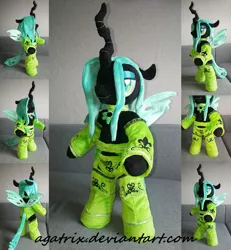 Size: 1024x1109 | Tagged: anthro, anthro plushie, artist:agatrix, bipedal, changeling, clothes, derpibooru import, female, horn, irl, photo, plushie, queen chrysalis, safe, semi-anthro, solo, wings