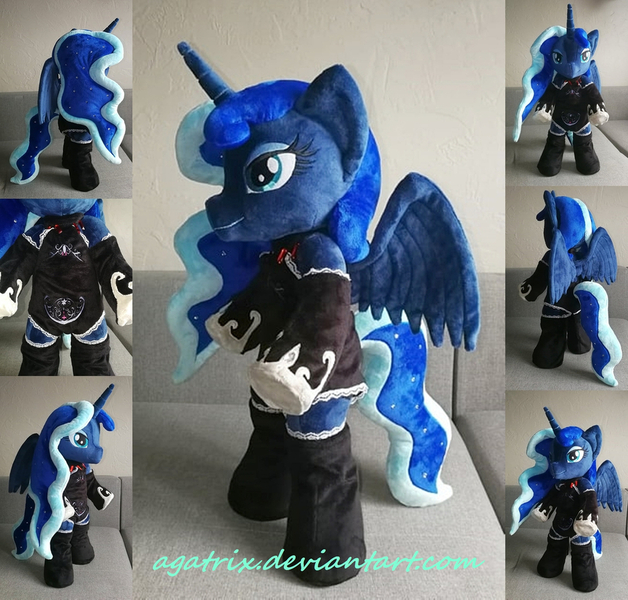 Size: 1024x978 | Tagged: safe, artist:agatrix, derpibooru import, princess luna, alicorn, anthro, pony, semi-anthro, anthro plushie, bipedal, clothes, female, horn, irl, photo, plushie, solo, wings