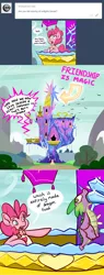 Size: 1280x3357 | Tagged: safe, artist:pippy, derpibooru import, pinkie pie, spike, pony, pinkiepieskitchen, apron, clothes, crystal, twilight's castle