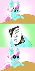 Size: 1400x2850 | Tagged: safe, artist:llhopell, derpibooru import, oc, oc:hope(llhopell), oc:soffy, pony, draw 25, hoffy, meme, simple background, uno, uno meme