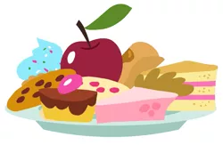 Size: 681x445 | Tagged: apple, cake, castle creator, cookie, derpibooru import, dish, food, no pony, official, official art, safe, simple background, treats, white background