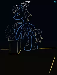 Size: 600x785 | Tagged: safe, artist:quint-t-w, derpibooru import, oc, oc:soot smearer, unofficial characters only, pegasus, pony, bipedal, chimney, chimney sweep, gradient background, headkerchief, old art, roof, solo, soot, squint