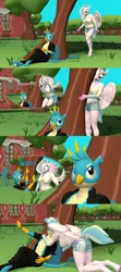 Size: 1920x4320 | Tagged: safe, artist:papadragon69, derpibooru import, gallus, silverstream, anthro, classical hippogriff, digitigrade anthro, gryphon, hippogriff, unguligrade anthro, 3d, behaving like a bird, behaving like a lion, breasts, busty silverstream, butt, clothes, comic, female, gallstream, kissing, male, old master q, parody, reference, roar, scaring, screeching, shipping, short jeans, sneaking, source filmmaker, straight, streambutt, surprise kiss, tree