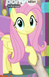 Size: 425x665 | Tagged: safe, derpibooru import, edit, edited edit, edited screencap, editor:dsp2003, editor:hotkinkajou, screencap, fluttershy, pegasus, pony, she's all yak, animated, cropped, cute, dancing, disembodied hand, female, hand, holding hands, holding hooves, mare, music, party soft, resonance (song), shyabetes, smiling, solo, sound, webm