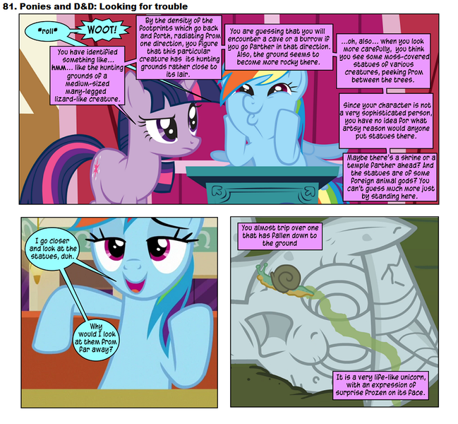 Size: 868x803 | Tagged: applebuck season, artist:dziadek1990, comic, comic:ponies and d&d, conversation, derpibooru import, dialogue, dungeons and dragons, edit, edited screencap, emote story:ponies and d&d, oc, oc:skullfuck doombringer, pen and paper rpg, rainbow dash, rpg, safe, screencap, screencap comic, slice of life, stare master, text, the saddle row review, twilight sparkle