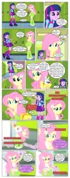 Size: 612x1551 | Tagged: safe, artist:greatdinn, artist:newbiespud, derpibooru import, edit, edited screencap, screencap, angel bunny, fluttershy, spike, twilight sparkle, dog, rabbit, comic:friendship is dragons, equestria girls, equestria girls (movie), animal, backpack, clothes, collaboration, comic, cutie mark, cutie mark on clothes, dialogue, element of magic, frown, hairclip, lockers, paw prints, pointing, sad, screencap comic, wide eyes