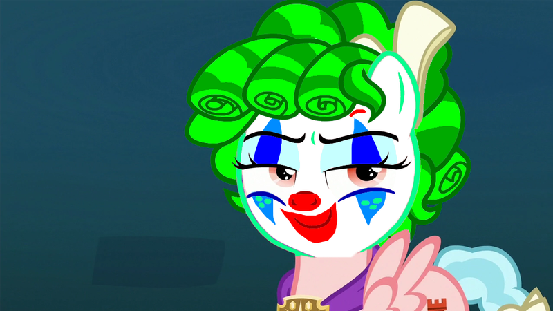 Size: 1152x648 | Tagged: clown, clown makeup, clowny glow, cozy glow, derpibooru import, edit, joker (2019), pegasus, photoshop, safe, school raze, the joker