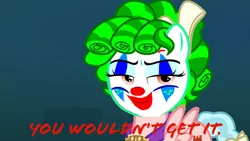 Size: 1152x648 | Tagged: clown, clown makeup, clowny glow, cozy glow, derpibooru import, edit, joker (2019), pegasus, photoshop, safe, school raze, text, the joker