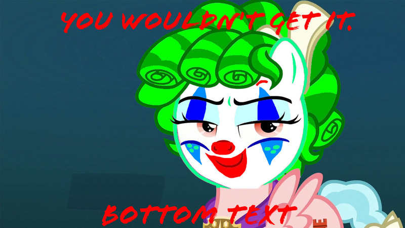 Size: 1152x648 | Tagged: bottom text, clown, clown makeup, clowny glow, cozy glow, derpibooru import, edit, joker (2019), pegasus, photoshop, safe, school raze, the joker, we live in a society