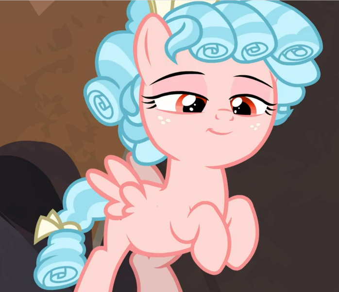 Size: 1085x933 | Tagged: safe, derpibooru import, screencap, cozy glow, pegasus, pony, frenemies (episode), cropped, female, filly, flying, freckles, lidded eyes, raised hoof, smug, solo