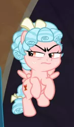 Size: 348x595 | Tagged: safe, derpibooru import, screencap, cozy glow, queen chrysalis, pegasus, pony, frenemies (episode), angry, bow, cozy glow is best facemaker, cozy glow is not amused, cozybetes, cropped, cute, female, filly, flying, foal, freckles, hair bow, solo focus, spread wings, tail bow, unamused, wings