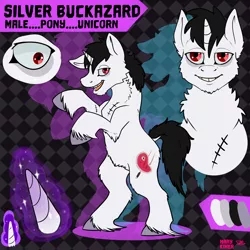 Size: 5000x5000 | Tagged: safe, derpibooru import, oc, unofficial characters only, pony, unicorn, abstract background, cannibal, rearing, reference sheet, scar, solo, unshorn fetlocks, white fur