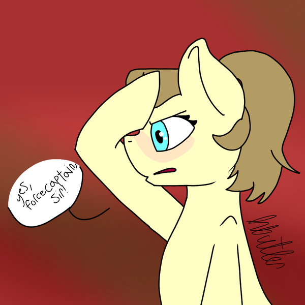 Size: 1000x1000 | Tagged: safe, artist:alilunaa, derpibooru import, ponified, earth pony, pony, adora, crossover, dialogue, female, horde, mare, ponytail, salute, she-ra, solo