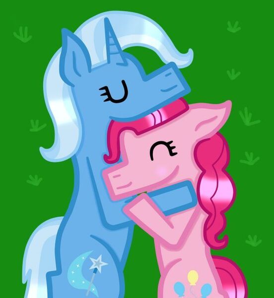 Size: 600x652 | Tagged: safe, artist:lightningbolt39, derpibooru import, pinkie pie, trixie, earth pony, pony, unicorn, female, hug, lesbian, shipping, trixiepie