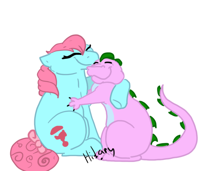 Size: 900x750 | Tagged: artist:cynderthedragon5768, baby cuddles, derpibooru import, hugging a dragon, hugging a pony, safe, spike (g1)