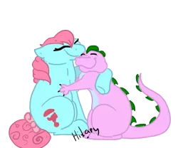 Size: 900x750 | Tagged: artist:cynderthedragon5768, baby cuddles, derpibooru import, hugging a dragon, hugging a pony, safe, spike (g1)