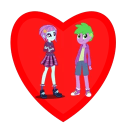 Size: 800x800 | Tagged: safe, derpibooru import, spike, sunny flare, human, equestria girls, human spike, humanized, shadowbolts, shipping, shipping heart, spikeflare