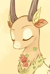 Size: 800x1192 | Tagged: artist:loyaldis, bust, cute, deer, derpibooru import, eyes closed, flower, going to seed, leaf, male, safe, solo, the great seedling