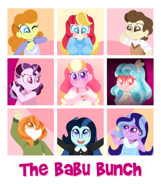 Size: 1800x2048 | Tagged: safe, artist:carouselunique, artist:honeycrisp-tales, derpibooru import, cozy glow, pound cake, pumpkin cake, oc, oc:comet, oc:dolly dusk, oc:honeycrisp blossom, oc:ma belle danseuse, oc:primrose prime, oc:ursula star, comic:aria's archives, equestria girls, equestria girls-ified, freckles, glowing eyes, heart hands, offspring, parent:big macintosh, parent:chancellor neighsay, parent:moondancer, parent:oc:caliper cinch, parent:prince blueblood, parent:princess cadance, parent:rosette nebula, parent:sonata dusk, parent:suri polomare, parents:cadmac, parents:canon x oc, parents:moonblood, parents:neighsaynota, the babu bunch