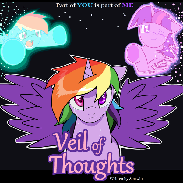 Size: 1281x1279 | Tagged: alicorn, alicornified, artist:droll3, cover art, crying, derpibooru import, disappear, dying, fanfic art, fanfic in the description, fusion, looking at you, open mouth, race swap, rainbow dash, reaching, sad, safe, spread wings, teary eyes, twilight sparkle, vanish, wings