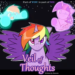 Size: 1281x1279 | Tagged: alicorn, alicornified, artist:droll3, cover art, crying, derpibooru import, disappear, dying, fanfic art, fanfic in the description, fusion, looking at you, open mouth, race swap, rainbow dash, reaching, sad, safe, spread wings, teary eyes, twilight sparkle, vanish, wings