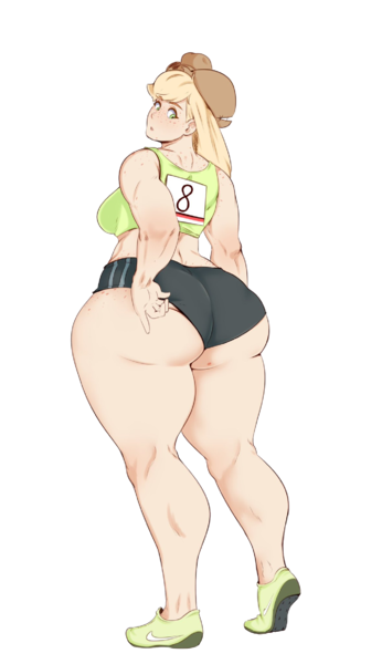 Size: 1500x2682 | Tagged: applebucking thighs, applebutt, applejack, applejack's hat, artist:sundown, black panties, black underwear, breasts, butt, clothes, cowboy hat, derpibooru import, female, freckles, green bra, green underwear, hat, human, humanized, jacqueline applebuck, mole, simple background, sports bra, suggestive, that one freckle, transparent background, underwear