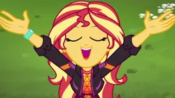 Size: 1920x1080 | Tagged: safe, derpibooru import, screencap, sunset shimmer, equestria girls, equestria girls series, sunset's backstage pass!, spoiler:eqg series (season 2), music festival outfit, solo