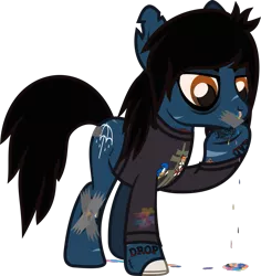 Size: 1061x1126 | Tagged: safe, artist:lightningbolt, derpibooru import, ponified, ponified:oliver sykes, earth pony, pony, undead, zombie, zombie pony, .svg available, angry, bags under eyes, blood, blood stains, bloodshot eyes, bone, bring me the horizon, clothes, colored pupils, colored sclera, dripping blood, drop dead clothing, duct tape, fangs, gag, image, long sleeves, male, miles "tails" prower, nosebleed, rainbow blood, raised hoof, scar, shirt, simple background, solo, sonic the hedgehog, sonic the hedgehog (series), stallion, stitches, svg, tape, tape gag, tattoo, torn ear, transparent background, underhoof, vector