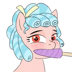 Size: 1200x1200 | Tagged: safe, alternate version, artist:poniidesu, derpibooru import, cozy glow, pegasus, pony, bow, cozybetes, curly mane, cute, female, filly, food, horn, implied twilight sparkle, mouth hold, popsicle, simple background, solo, transparent background