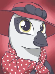 Size: 756x1017 | Tagged: safe, artist:cofido, derpibooru import, oc, oc:princess lycklig, gryphon, equestria at war mod, clothes, cute, griffon oc, hat, polka dots, scarf, smiling, solo, yellow eyes