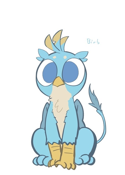 Size: 682x949 | Tagged: safe, artist:noupu, derpibooru import, gallus, gryphon, big eyes, birb, cute, dilated pupils, gallabetes, male, no pupils, simple background, sitting, solo, white background