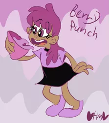 Size: 713x800 | Tagged: artist:mirabuncupcakes15, berry punch, berryshine, bowl, clothes, cute, derpibooru import, female, flats, human, humanized, miniskirt, open mouth, punch bowl, punch (drink), safe, shirt, shoes, skirt, solo, t-shirt