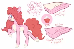 Size: 990x653 | Tagged: safe, artist:jellybeanbullet, derpibooru import, pinkie pie, pegasus, pony, leak, spoiler:g5, female, g5, mare, pegasus pinkie pie, pinkie pie (g5), race swap, redesign, simple background, solo, white background