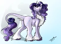 Size: 1280x931 | Tagged: safe, artist:tabertheraver, derpibooru import, rarity, pony, unicorn, leak, spoiler:g5, female, fluffy, g5, leonine tail, mare, rarity (g5), redesign, solo