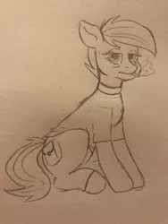 Size: 485x646 | Tagged: artist:macaron minty, cigarette, derpibooru import, fallout, fallout equestria, hand drawing, oc, oc:astral comet, safe, sitting, sketch, solo, traditional art, unofficial characters only