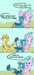 Size: 1428x3099 | Tagged: safe, artist:skunkstripe, derpibooru import, gallus, silverstream, gryphon, hippogriff, bisexual, dialogue, female, gallstream, male, misspelling, shipping, straight