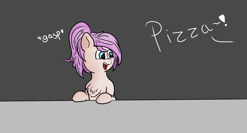 Size: 963x520 | Tagged: safe, artist:pencilpush, derpibooru import, oc, oc:astral comet, unofficial characters only, earth pony, pony, female, food, happy, pizza