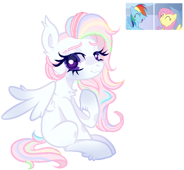 Size: 610x563 | Tagged: safe, artist:peachesandcreamated, derpibooru import, edit, edited screencap, screencap, fluttershy, rainbow dash, pegasus, pony, cropped, eyes closed, female, fusion, hoof fluff, mare, open mouth, raised hoof, simple background, sitting, smiling, transparent background