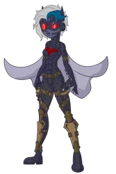 Size: 1488x2222 | Tagged: safe, artist:j053ph-d4n13l, derpibooru import, oc, oc:elizabat stormfeather, oc:nite-mare, unofficial characters only, equestria girls, alternate hairstyle, alternate universe, armor, belt, boots, cape, clothes, commission, equestria girls-ified, female, goggles, gun, handgun, holster, mask, pistol, pouch, shoes, simple background, solo, transparent background, weapon